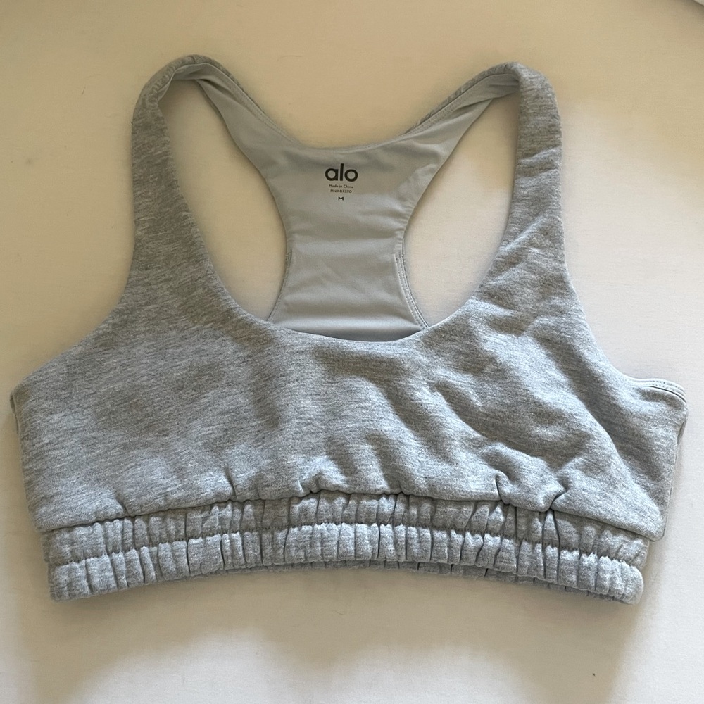 Alo Yoga Scoop Neck Sweatshirt Bra, Size Medium, Grey